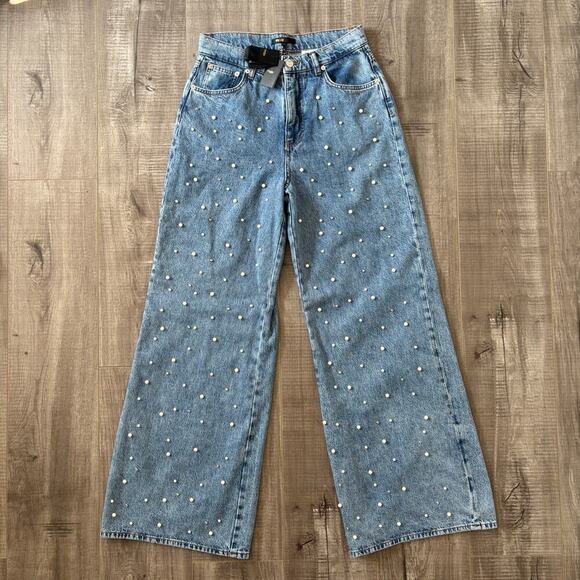 Maje Wide Leg Jeans Beaded Embellishment FR 40 US L - Picture 2 of 12